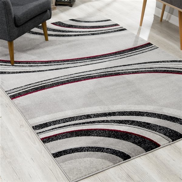 Rug Branch Tapis d'intérieur contemporain lignes abstraites gris noir - 6x9