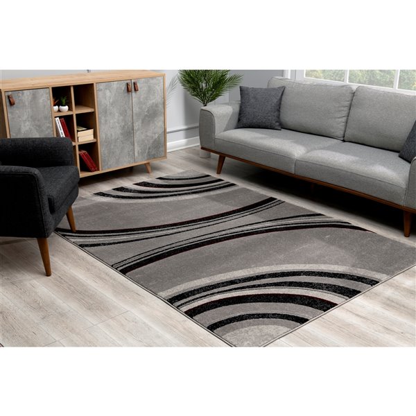 Rug Branch Tapis d'intérieur contemporain lignes abstraites gris noir - 6x9