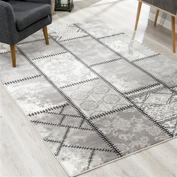 Rug Branch Modern Abstract Boho Grey Beige Indoor Area Rug - 5x7