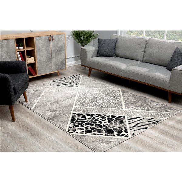 Rug Branch Modern Geometric Animal Print Grey Black Indoor Area Rug - 4x6