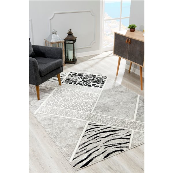 Rug Branch Modern Geometric Animal Print Grey Black Indoor Area Rug - 4x6