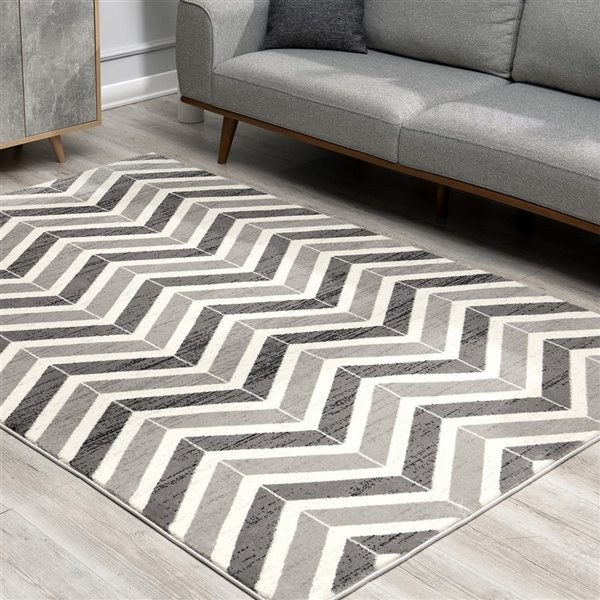 Rug Branch Modern Geometric Wave Grey Beige Indoor Doormat Rug - 3x5