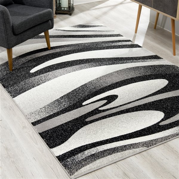 Rug Branch Tapis d'intérieur moderne abstrait bohème noir gris - 6 x 9