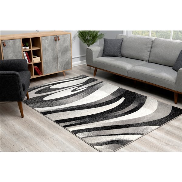 Rug Branch Tapis d'intérieur paillasson moderne abstrait bohème noir gris - 3x5