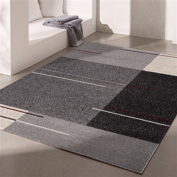 Rug Branch Tapis d'intérieur moderne gris noir contemporain du milieu du siècle - 8 x 10