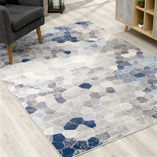 Rug Branch Contemporary Geometric  Blue Beige Indoor Doormat Rug - 2x4