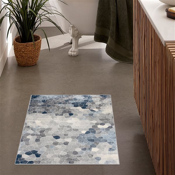 Rug Branch Contemporary Geometric  Blue Beige Indoor Doormat Rug - 2x4