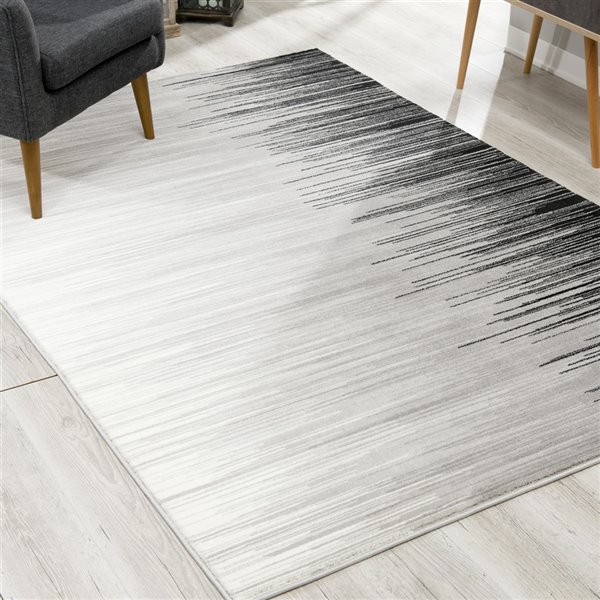 Rug Branch Tapis contemporain d'intérieur aux lignes abstraites noires et grises - 6x9