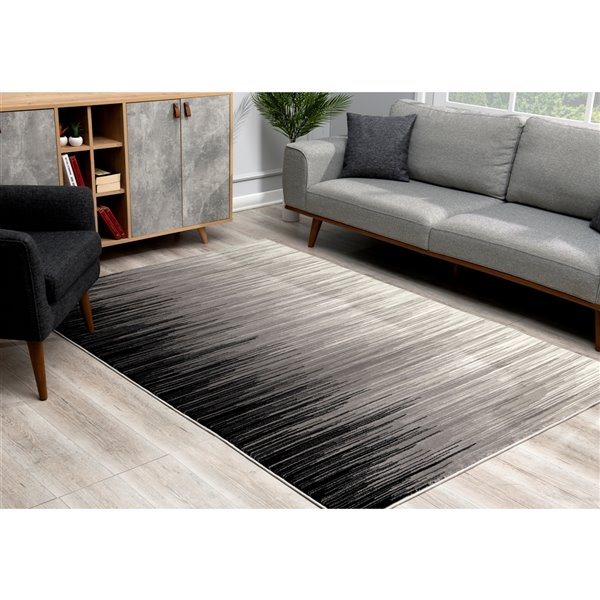 Rug Branch Tapis contemporain d'intérieur aux lignes abstraites noires et grises - 6x9