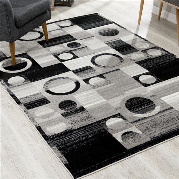 Rug Branch Tapis de paillasson d'intérieur moderne à carreaux géométriques gris noir - 3x5