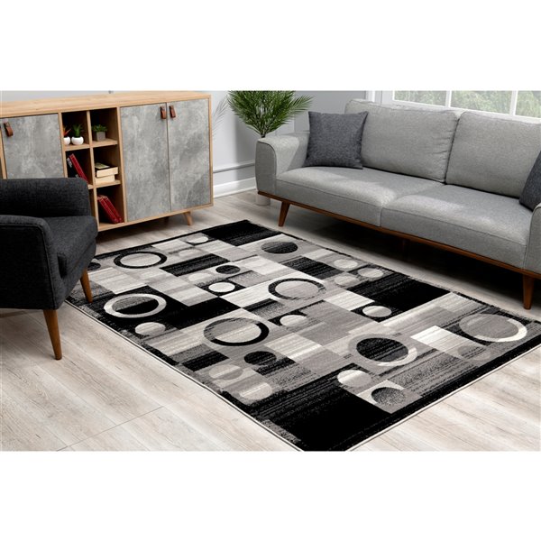 Rug Branch Tapis de paillasson d'intérieur moderne à carreaux géométriques gris noir - 3x5