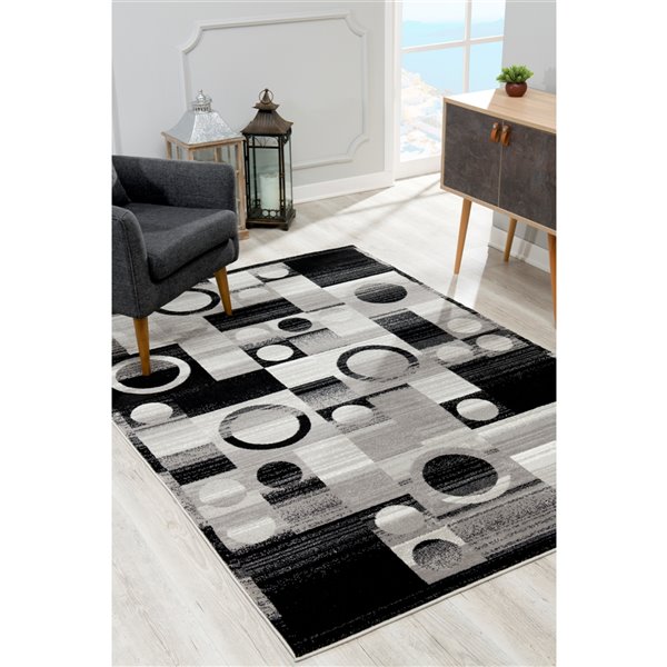 Rug Branch Tapis de paillasson d'intérieur moderne à carreaux géométriques gris noir - 3x5