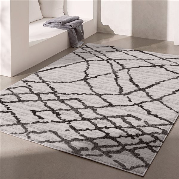 Rug Branch Tapis d'intérieur contemporain marocain en marbre gris noir - 4x6