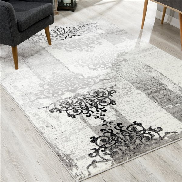 Rug Branch Tapis d'intérieur moderne abstrait fractal gris noir - 6x9