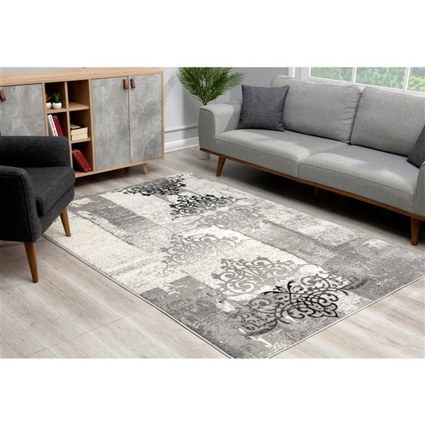 Rug Branch Tapis d'intérieur moderne abstrait fractal gris noir - 6x9