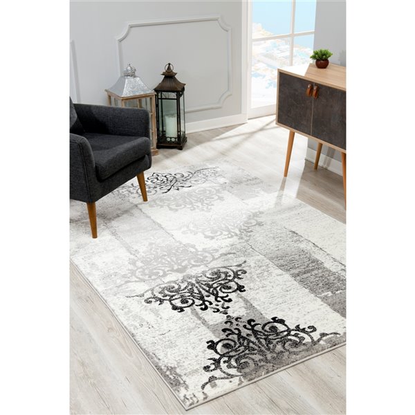 Rug Branch Tapis d'intérieur moderne abstrait fractal gris noir - 6x9