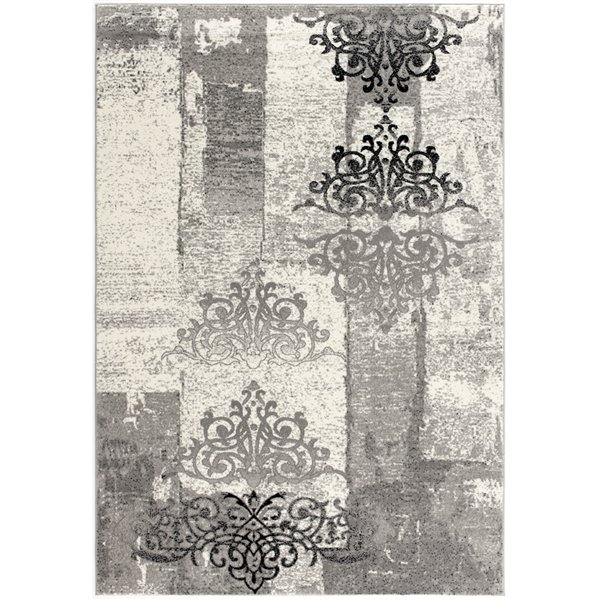 Rug Branch Tapis d'intérieur moderne abstrait fractal gris noir - 8 x 10