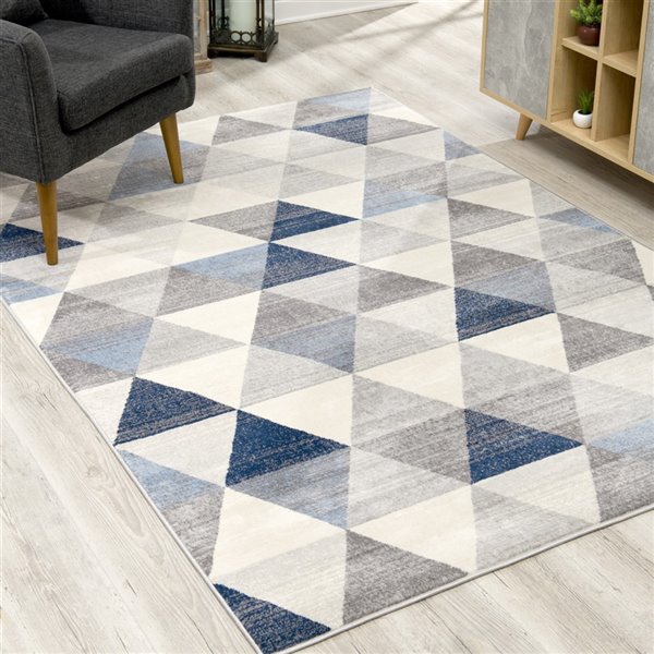 Rug Branch Tapis d'intérieur paillasson géométrique contemporain bleu côtier beige - 2x4