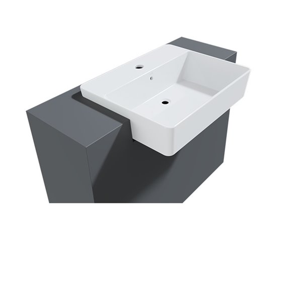 Cheviot Nuo 2 Semi Recessed Bathroom Sink - 17.37-in x 21.62-in - Fire Clay - White