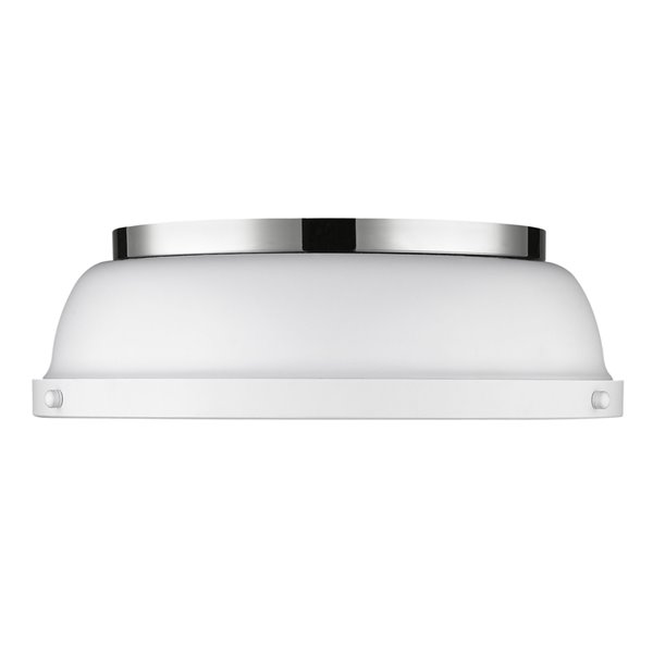 Plafonnier Duncan de Golden Lighting de 14 po en chrome avec abat-jour blanc mat