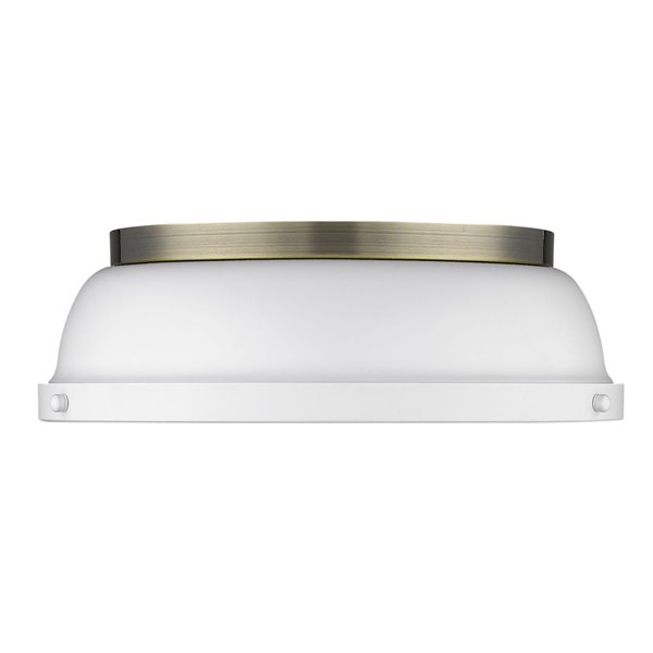 Plafonnier Duncan de Golden Lighting de 14 po en laiton vieilli avec abat-jour blanc mat