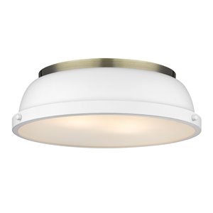 Plafonnier Duncan de Golden Lighting de 14 po en laiton vieilli avec abat-jour blanc mat