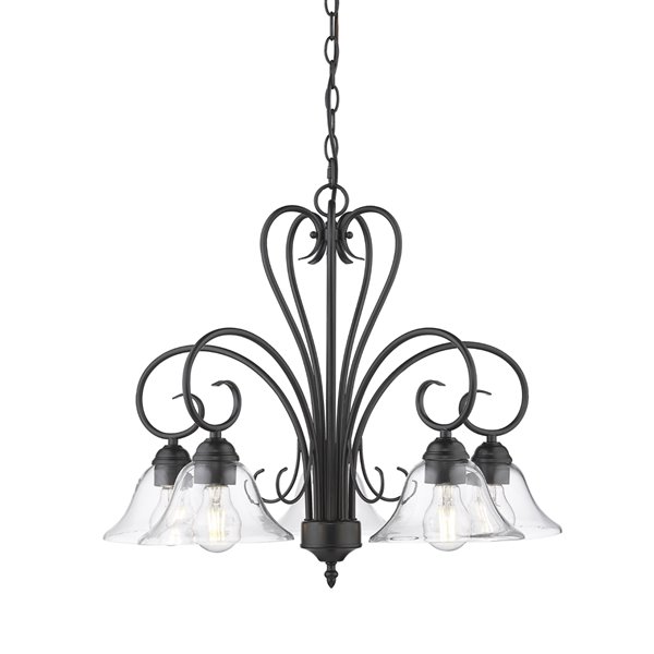 Golden Lighting Homestead 5-Light Clear Glass Nook Chandelier - Black - 25-in