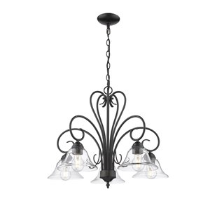 Golden Lighting Homestead 5-Light Clear Glass Nook Chandelier - Black - 25-in