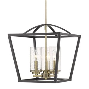 Suspension à 3 ampoules Mercer en noir mat avec accents en laiton vieilli et verre grainé