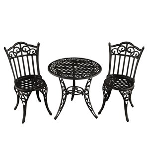 Oakland Living Ornate Bistro Patio Dining Set - Aluminum - 3-Piece - Sand Black