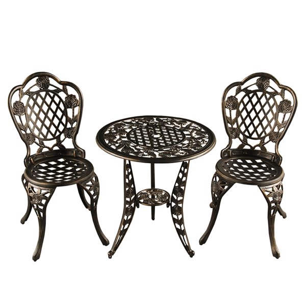 Oakland Living Patio Dining Set - Aluminum - 3-Piece - Bronze