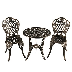 Oakland Living Patio Dining Set - Aluminum - 3-Piece - Bronze