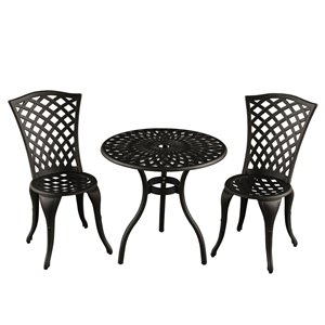 Oakland Living Rose Bistro Patio Dining Set - Aluminum - 3-Piece - Sand Black