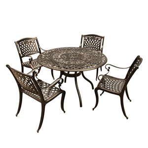 Oakland Living Round Patio Dining Set - Aluminum - 5-Piece - Bronze