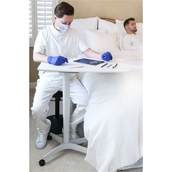 Seville Classics AIRLIFT Overbed Medical Pneumatic Adjustable Table - White