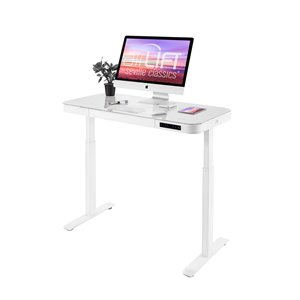 Bureau à hauteur ajustable électrique avec plateau en verre de Seville Classics, blanc
