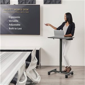 Chariot pneumatique de bureau mobile assis-deblout ajustable en hauteur de Seville Classics, 24,5 po, noir