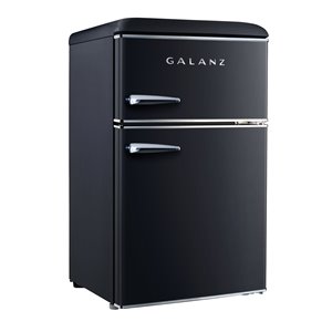 Galanz Retro Mini Fridge with Dual Door True Freezer in Black - 3.1 cu. ft.