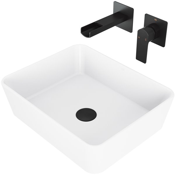 Lavabo de salle de bains blanc Marigold de VIGO, robinet noir mat, 17,75 po