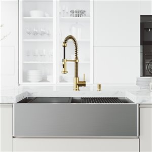 Oxford Stainless Steel Kitchen Sink with Matte Gold Faucet - Single Bowl - 41-in