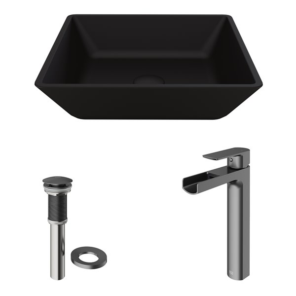 Lavabo de salle de bains noir mat Cavalli de VIGO, robinet noir mat, 15 po  VGT1435