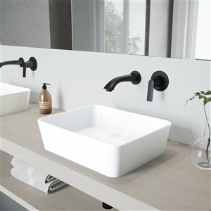 VIGO Marigold Bathroom Sink with Matte Black Faucet - 17.75-in - Matte White