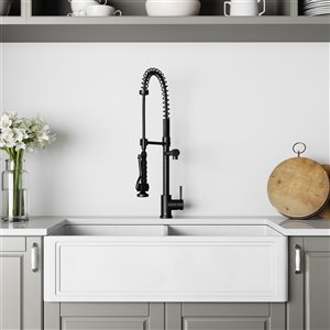 Évier de cuisine double blanc Matte Stone de VIGO,robinet noir mat,41 po x 25 po