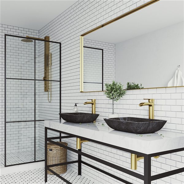 VIGO Onyx Grey Onyx Bathroom Sink - Matte Gold Faucet