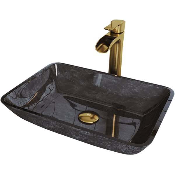 VIGO Onyx Grey Onyx Bathroom Sink - Matte Gold Faucet