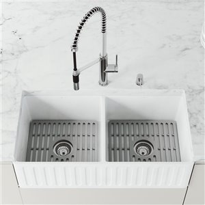 Évier de cuisine double blanc mat Matte Stone de VIGO, 42 po x 14 po