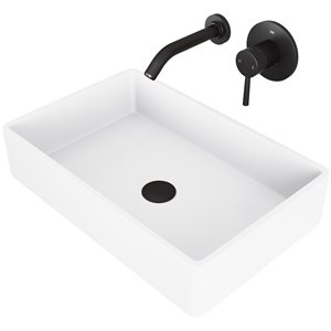 VIGO Magnolia Matte White Bathroom Sink - 21.25-in - Matte Black Faucet
