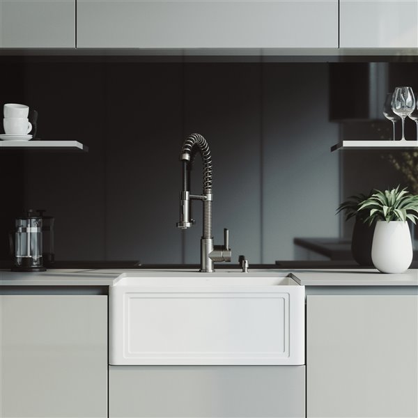 VIGO White Kitchen Sink with Stainless Steel Faucet Single Bowl 30