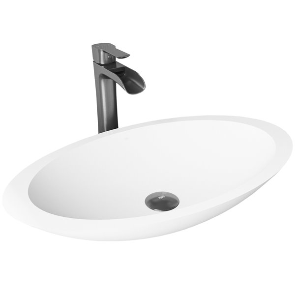 Lavabo de salle de bains noir mat Sottile de VIGO, robinet noir mat, 18,13  po VGT1428