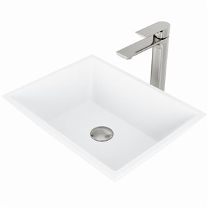 VIGO Vinca Matte White Bathroom Sink - 18-in - Brushed Nickel Faucet